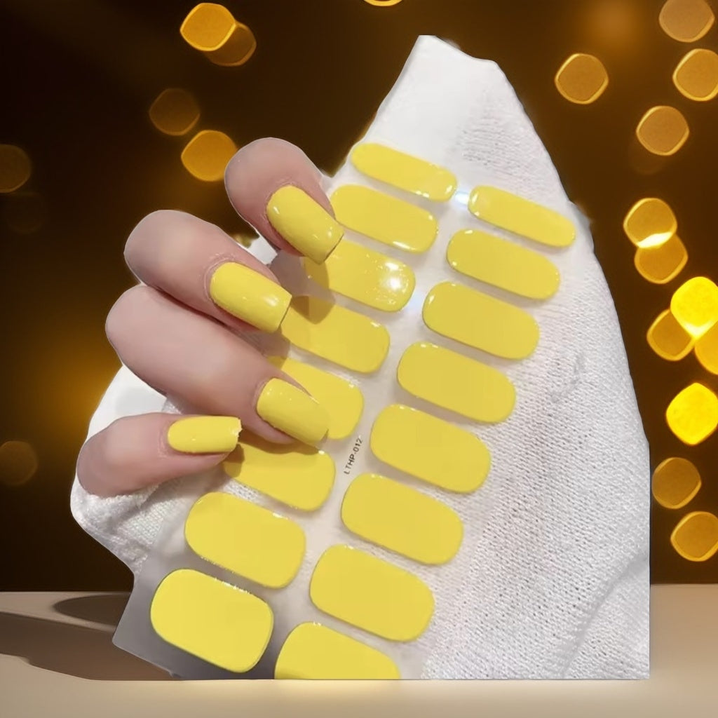 2024 New Semi-Cured Gel Nail Stickers – Long-Lasting Solid Color UV-Cured Manicure Decals (16 Tips)
