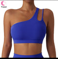 Sexy One-Shoulder Sports Bra – Breathable Yoga Top with Removable Padding