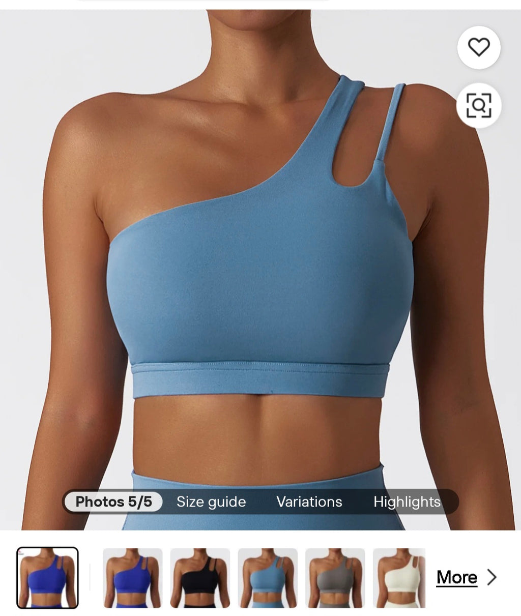 Sexy One-Shoulder Sports Bra – Breathable Yoga Top with Removable Padding