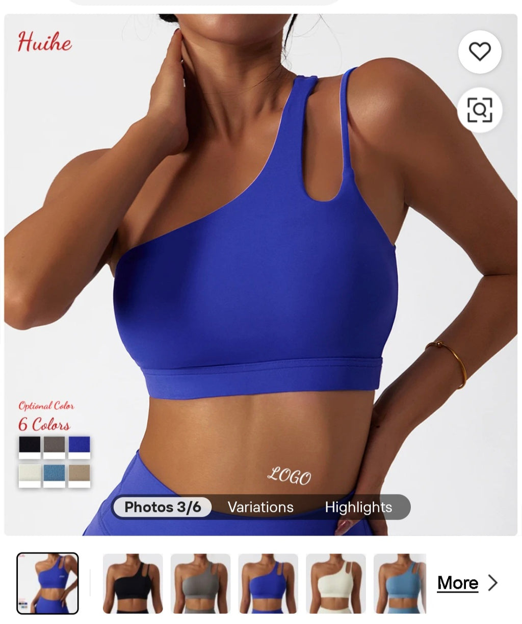 Sexy One-Shoulder Sports Bra – Breathable Yoga Top with Removable Padding