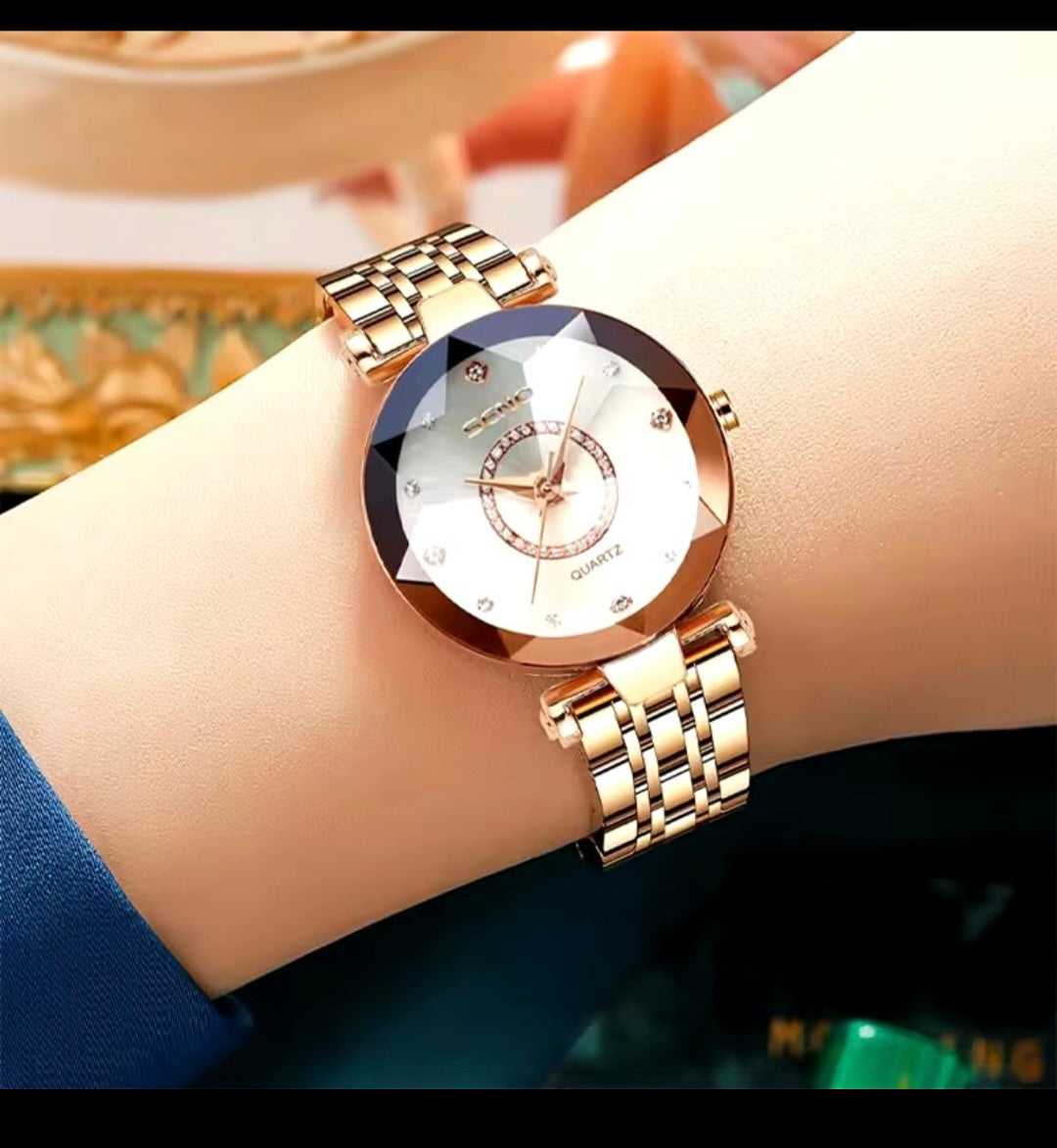 Seno Ocean Star Women Crystal Watch 2025 – Luxury Rose Gold Bracelet Watch for Ladies