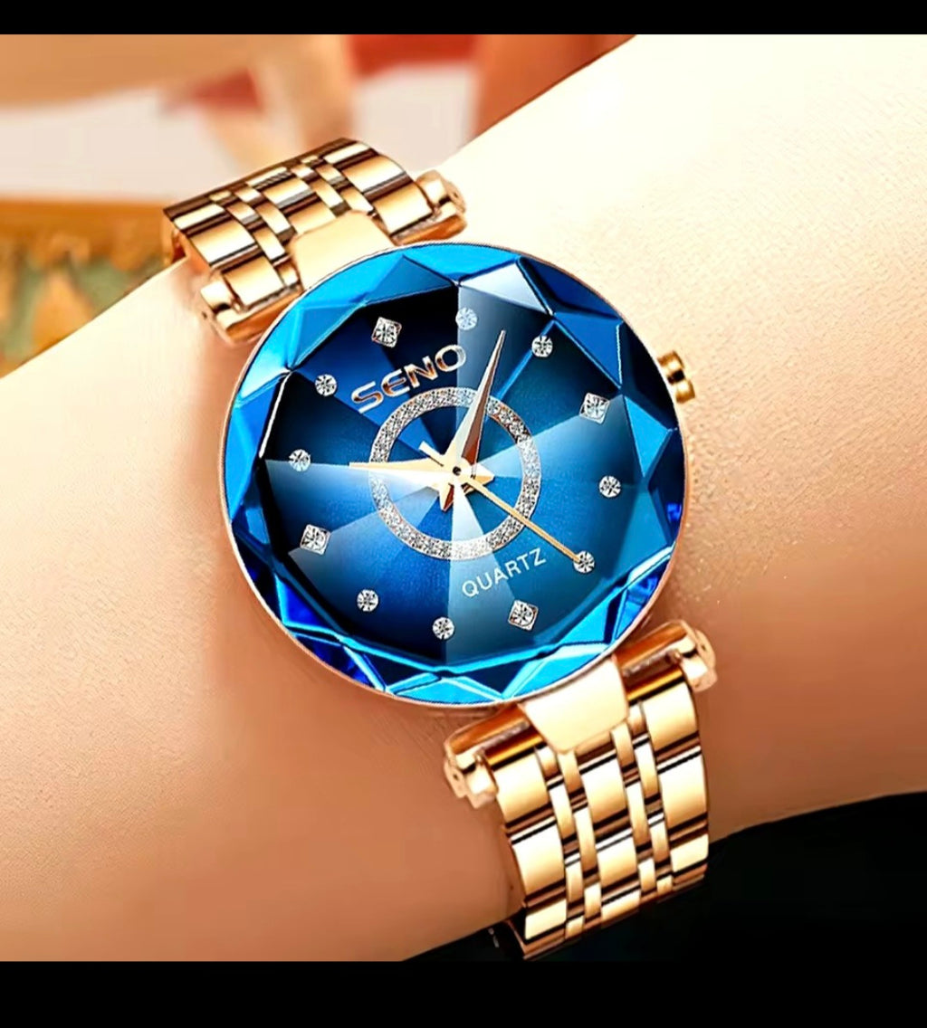 Seno Ocean Star Women Crystal Watch 2025 – Luxury Rose Gold Bracelet Watch for Ladies