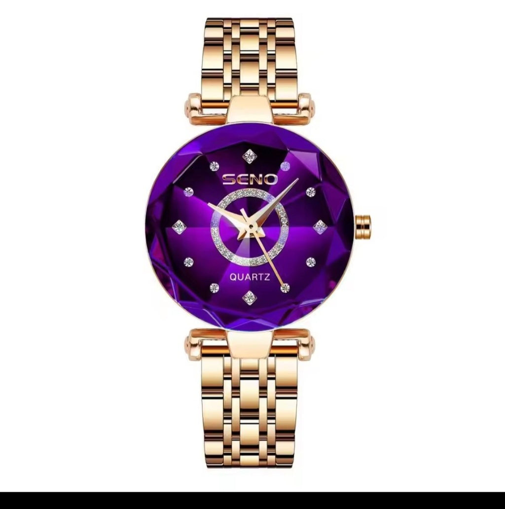 Seno Ocean Star Women Crystal Watch 2025 – Luxury Rose Gold Bracelet Watch for Ladies