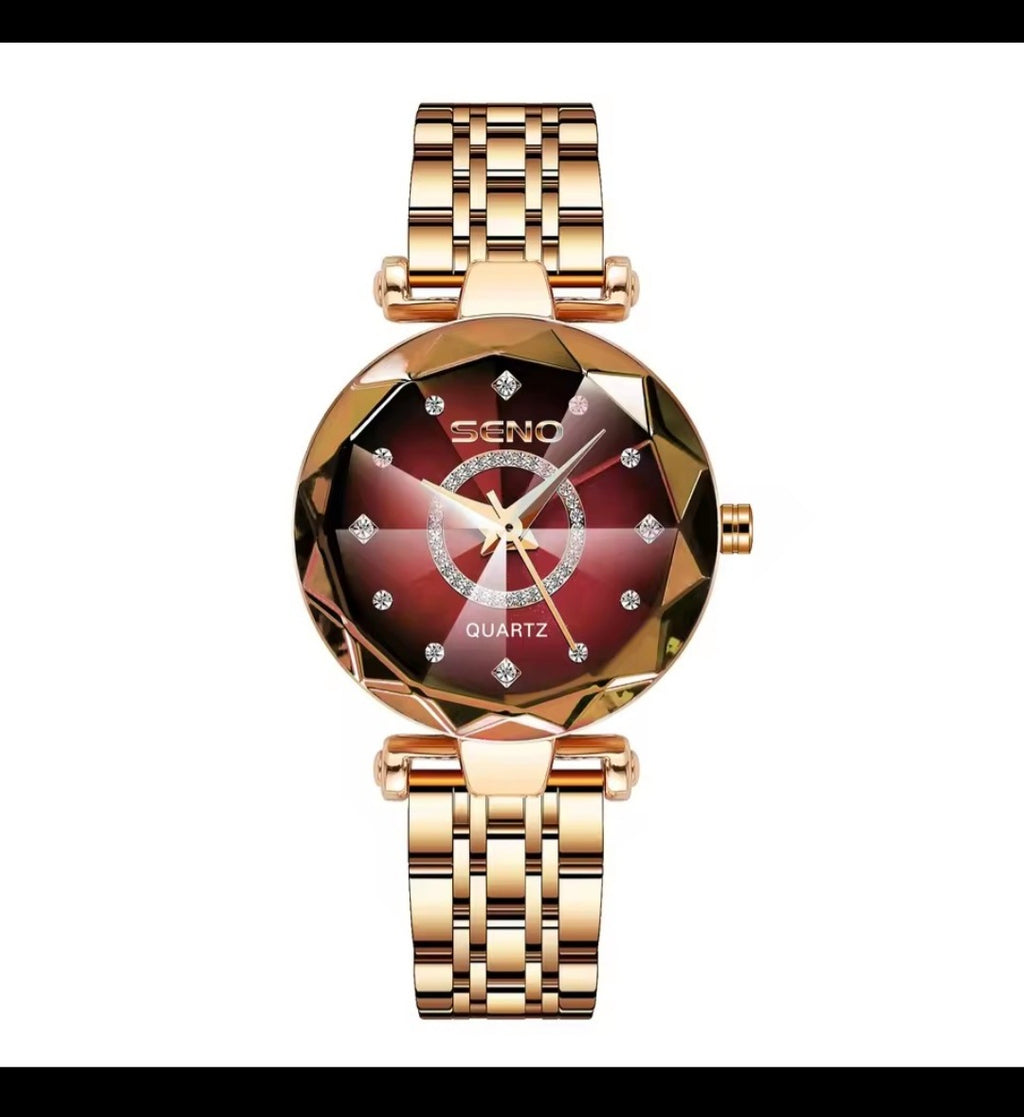 Seno Ocean Star Women Crystal Watch 2025 – Luxury Rose Gold Bracelet Watch for Ladies