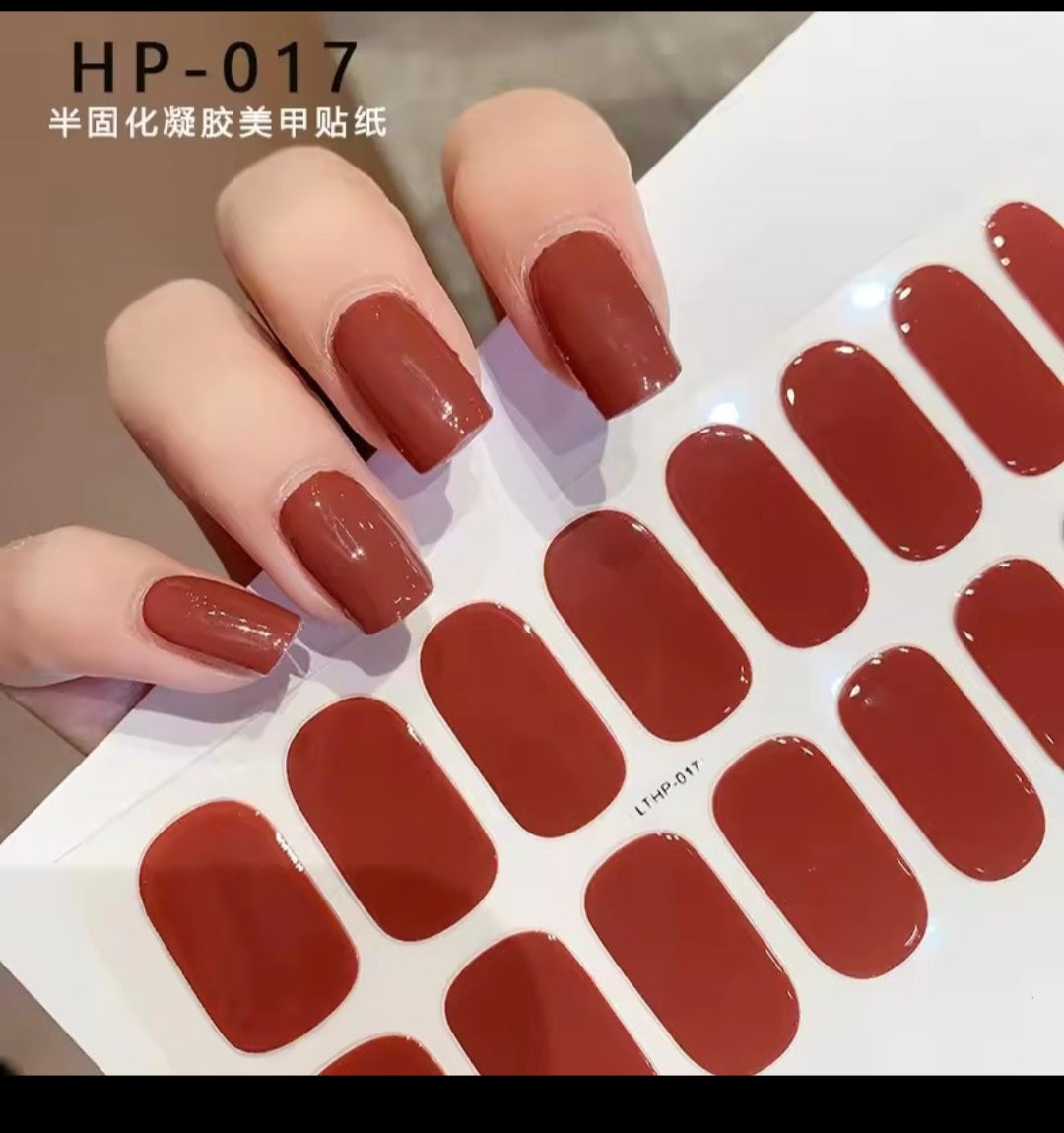 2024 New Semi-Cured Gel Nail Stickers – Long-Lasting Solid Color UV-Cured Manicure Decals (16 Tips)