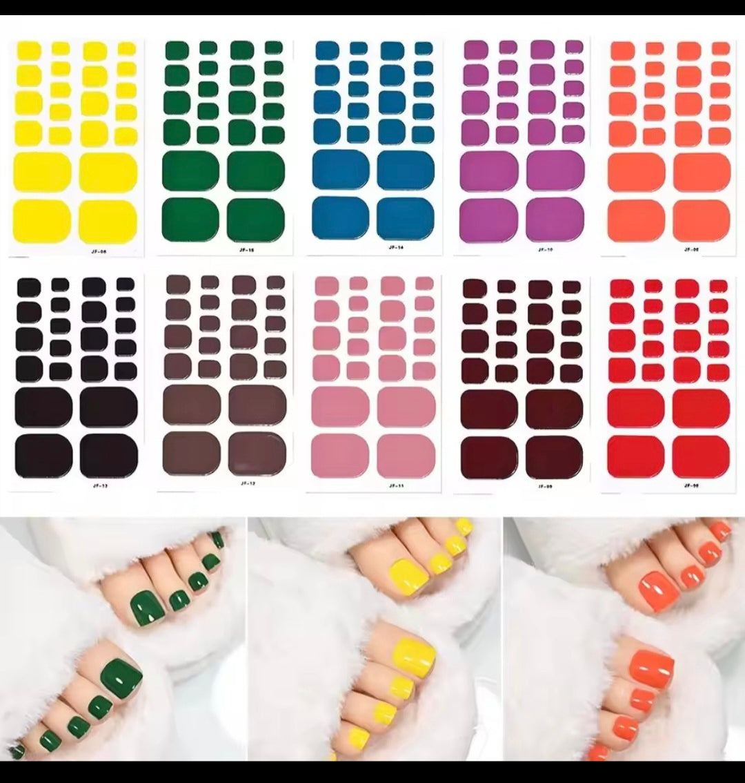 22 Tips Solid Gel Toe Nail Strips – DIY Adhesive Pedicure Stickers