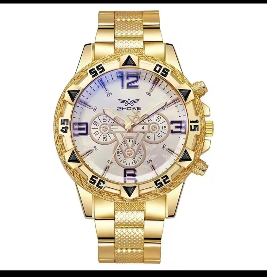 Luxury Men’s Quartz Watch – Classic Business Large Dial Alloy Steel Wristwatch with Blue Light Three-Eye Display