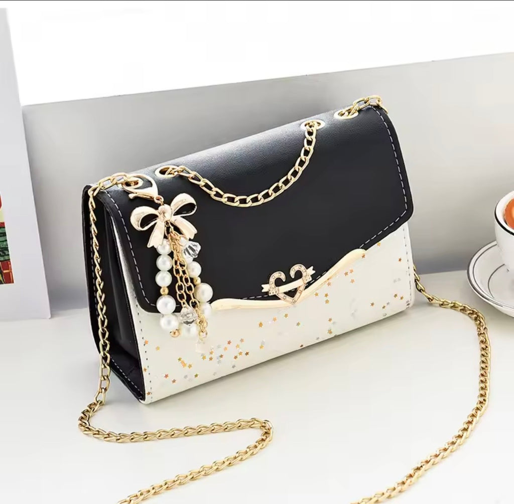 Women's Korean-Inspired Fashion High-End Shoulder Bag – Sequin Chain Handbag with Bow Pendant