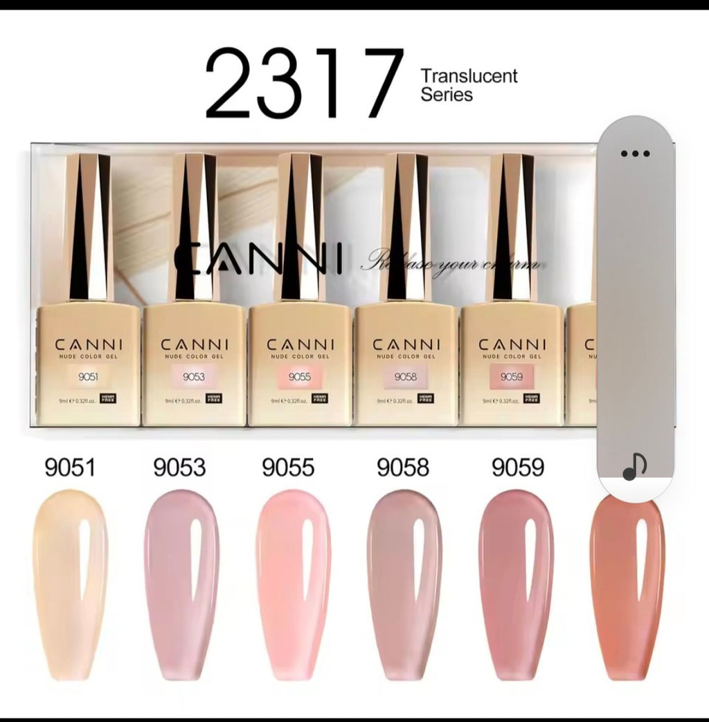 CANNI 6PCS 9ml HEMA & TPO-Free Jelly Pink Nude Gel Polish Set – Semi-Permanent UV/LED Soak-Off Nail Gel