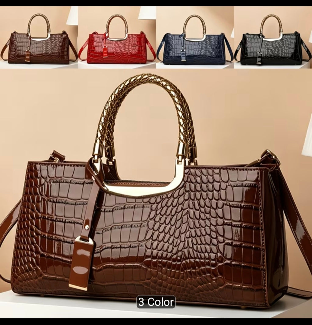 Elegant Crocodile Pattern Women's Shoulder Tote Bag – Large Capacity Fashion Handbag with Pendant