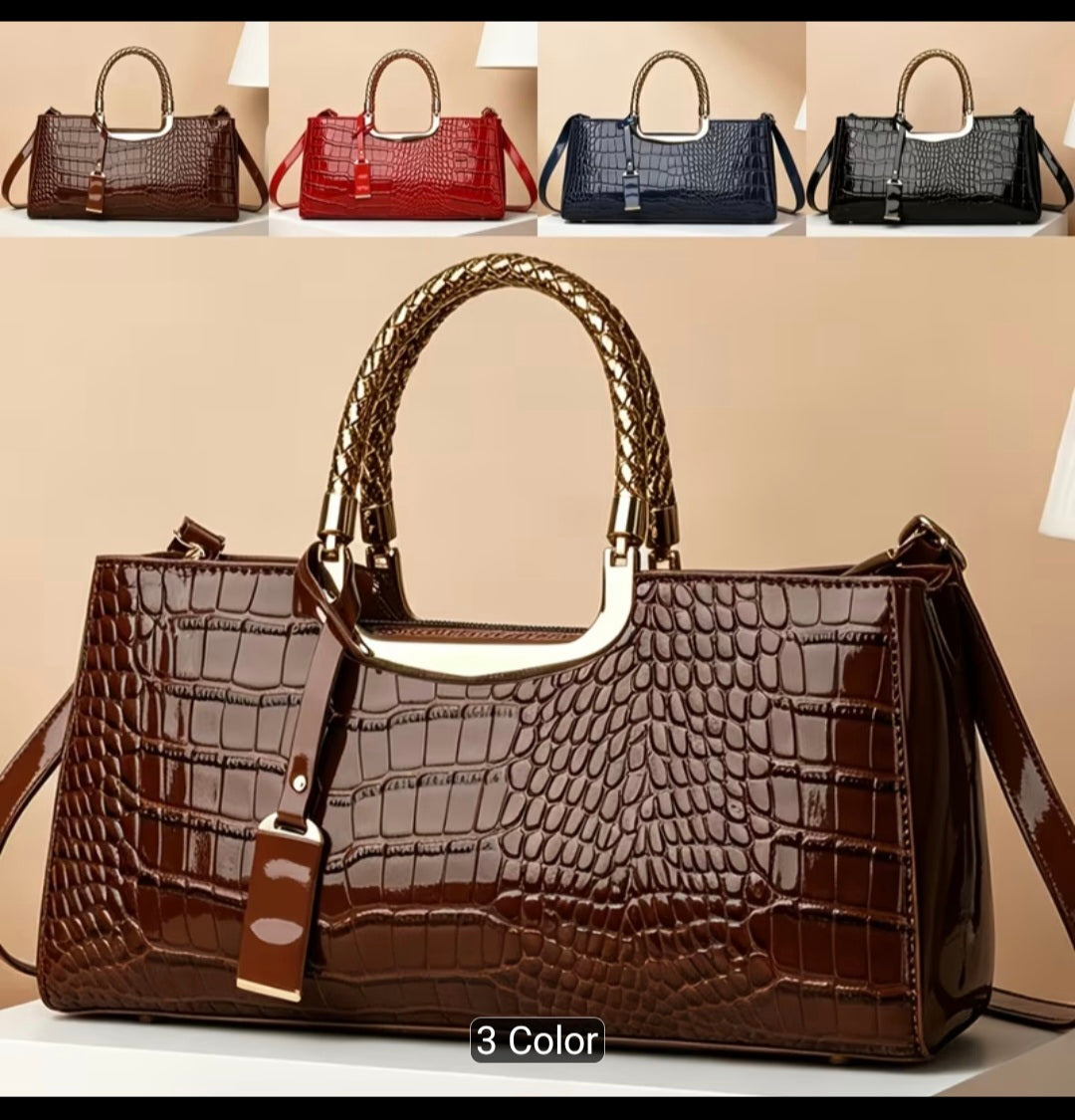 Elegant Crocodile Pattern Women's Shoulder Tote Bag – Large Capacity Fashion Handbag with Pendant