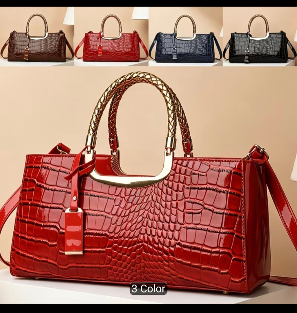 Elegant Crocodile Pattern Women's Shoulder Tote Bag – Large Capacity Fashion Handbag with Pendant