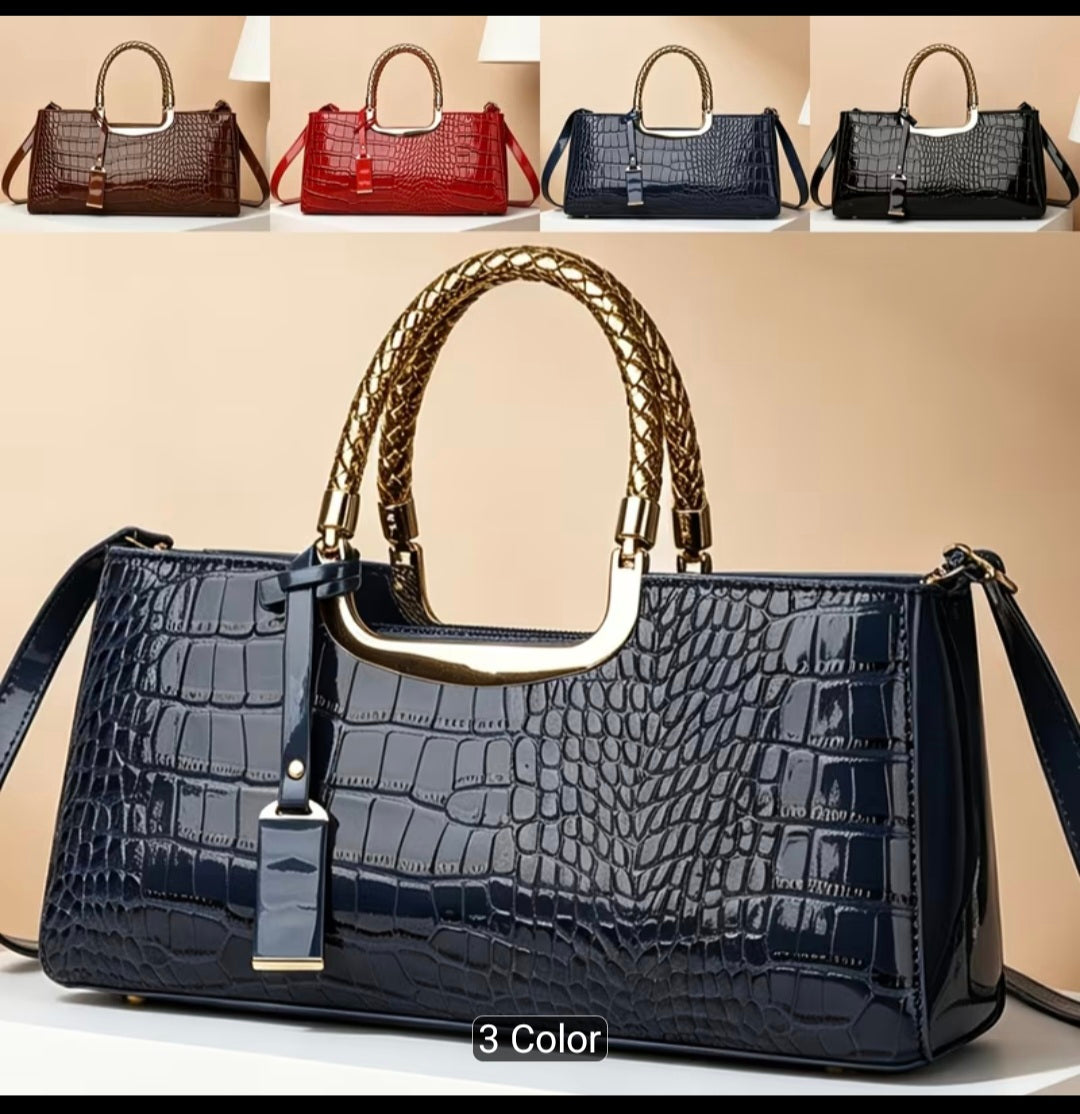 Elegant Crocodile Pattern Women's Shoulder Tote Bag – Large Capacity Fashion Handbag with Pendant