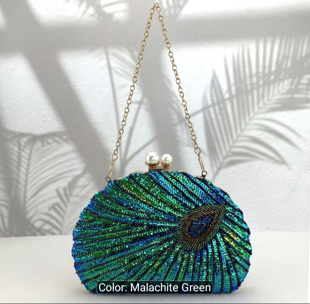Color-Changing Shell-Shaped Sequins Evening Handbag with Studded Beads – Single-Strap Clutch for Women's Parties