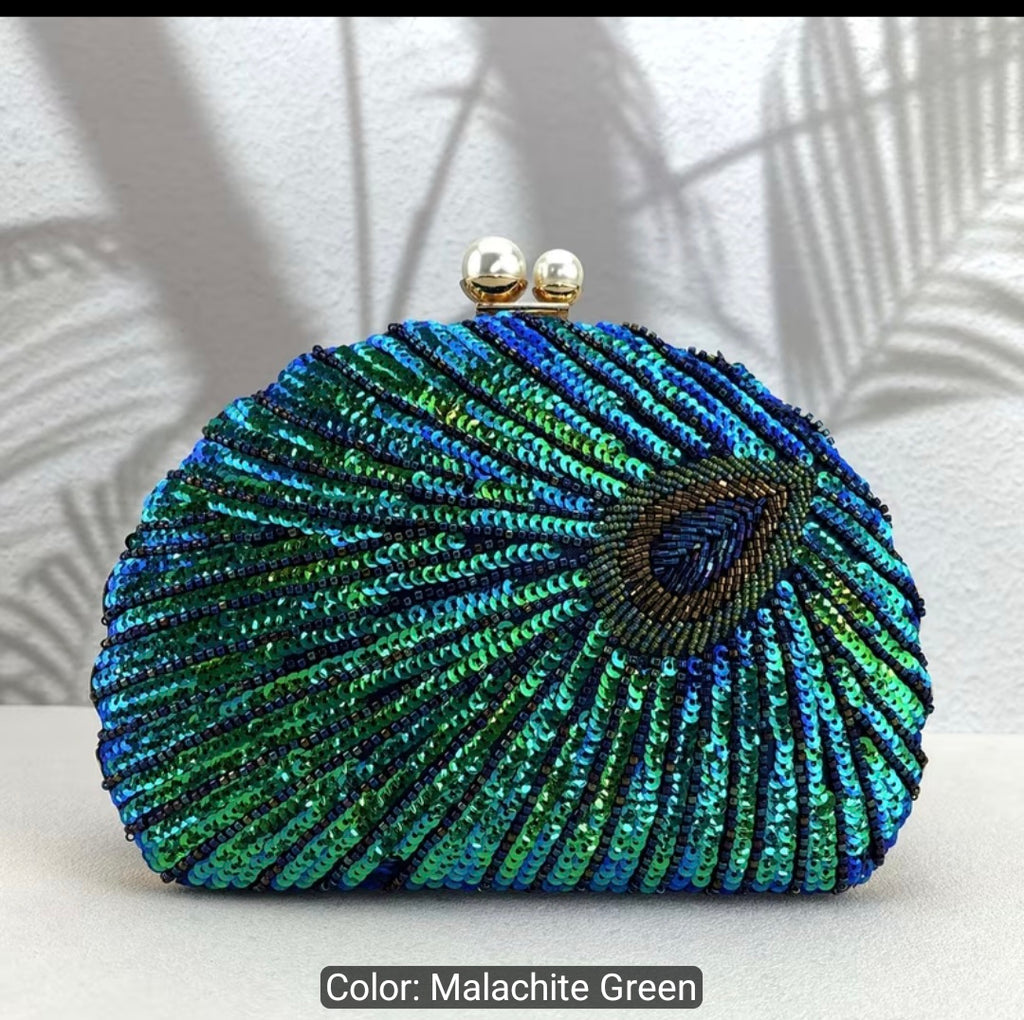 Color-Changing Shell-Shaped Sequins Evening Handbag with Studded Beads – Single-Strap Clutch for Women's Parties
