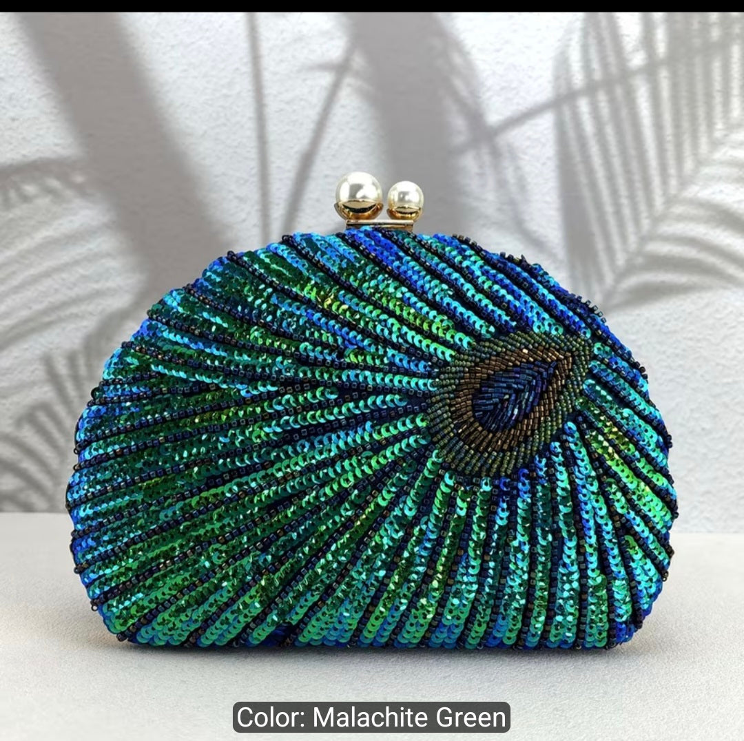 Color-Changing Shell-Shaped Sequins Evening Handbag with Studded Beads – Single-Strap Clutch for Women's Parties