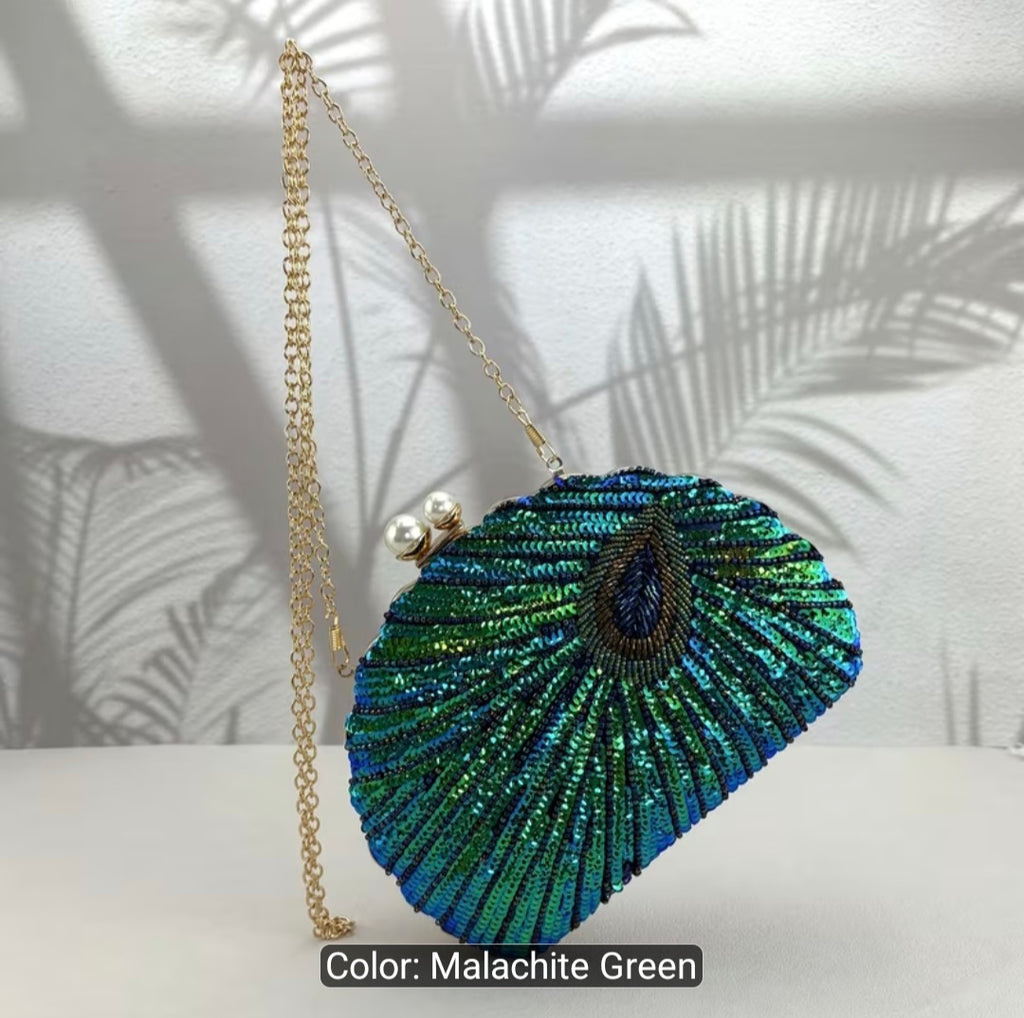 Color-Changing Shell-Shaped Sequins Evening Handbag with Studded Beads – Single-Strap Clutch for Women's Parties