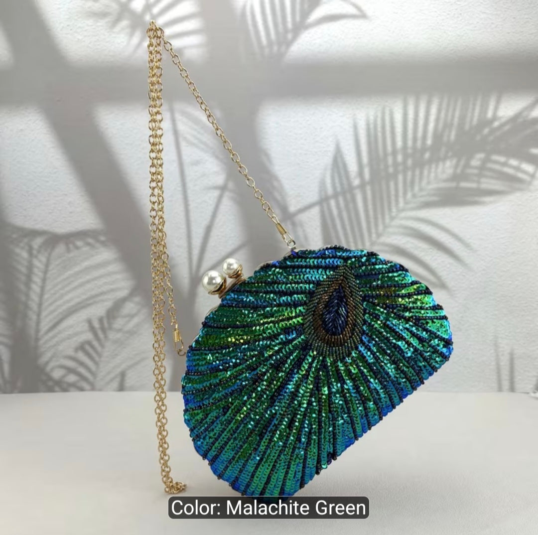Color-Changing Shell-Shaped Sequins Evening Handbag with Studded Beads – Single-Strap Clutch for Women's Parties