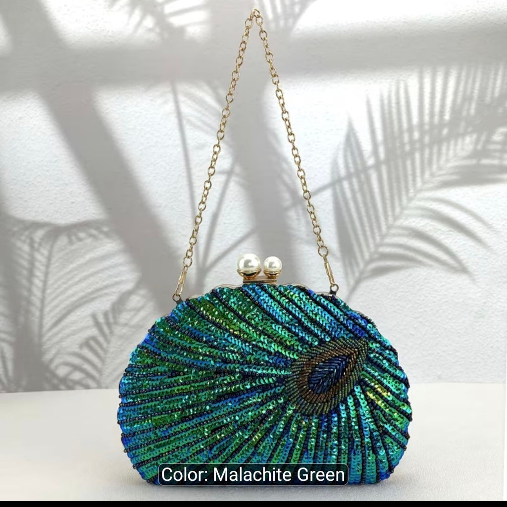 Color-Changing Shell-Shaped Sequins Evening Handbag with Studded Beads – Single-Strap Clutch for Women's Parties