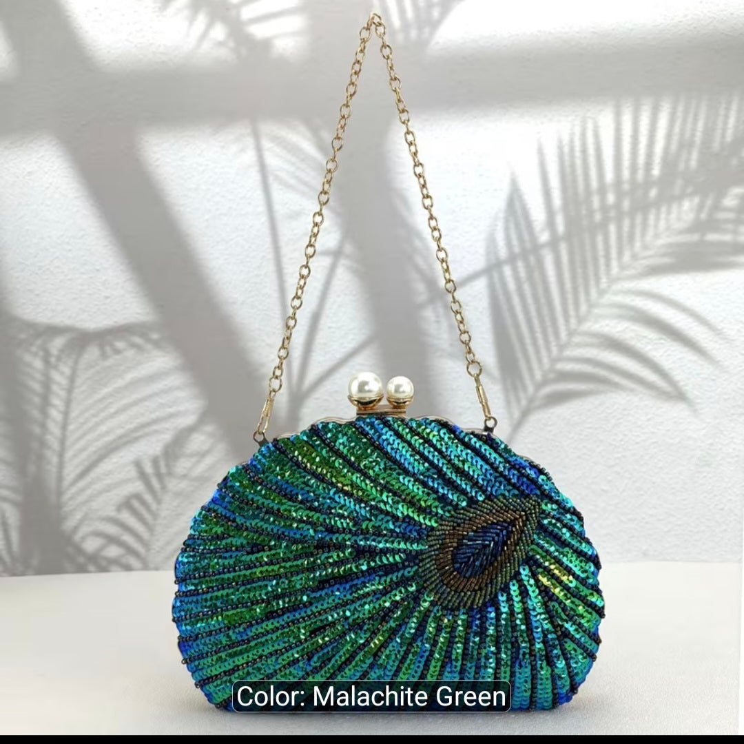 Color-Changing Shell-Shaped Sequins Evening Handbag with Studded Beads – Single-Strap Clutch for Women's Parties