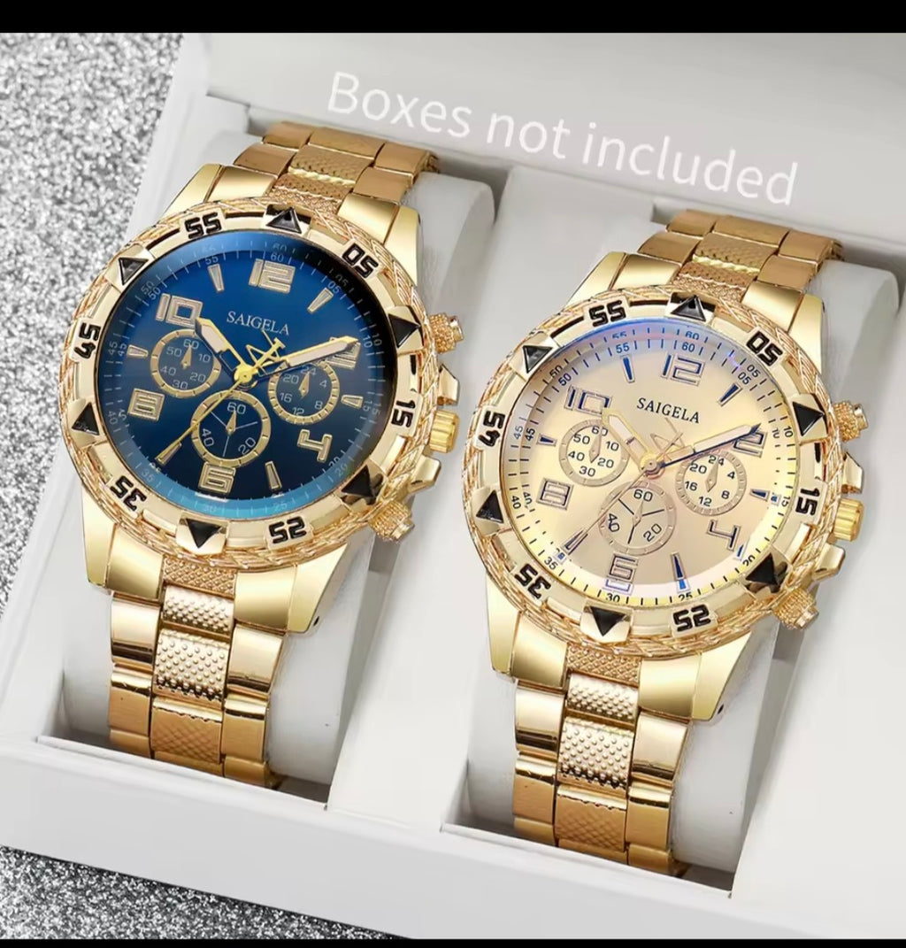2PCS Men’s Business Quartz Watch Set – Fashion Arabic Dial Stainless Steel Band (Without Box)