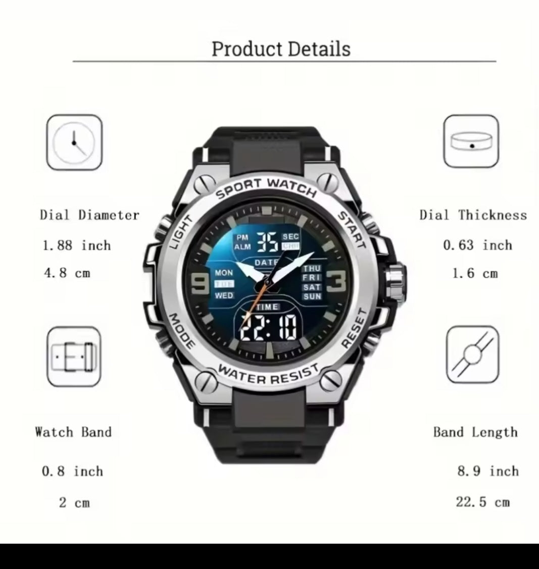 Luxury Dual Movement Waterproof Quartz Electronic Watch for Men & Students.