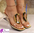 Open Toe High Heel Sandals With Golden Buckle Straps - Elegant Women's Fashion