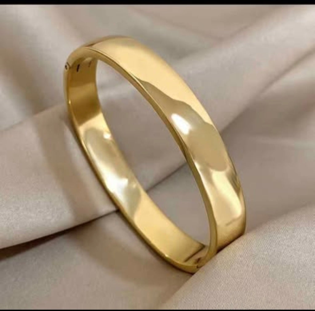 316L Stainless Steel Minimalist Cuff Bracelet – Glossy Gold/Silver Unisex Bangle