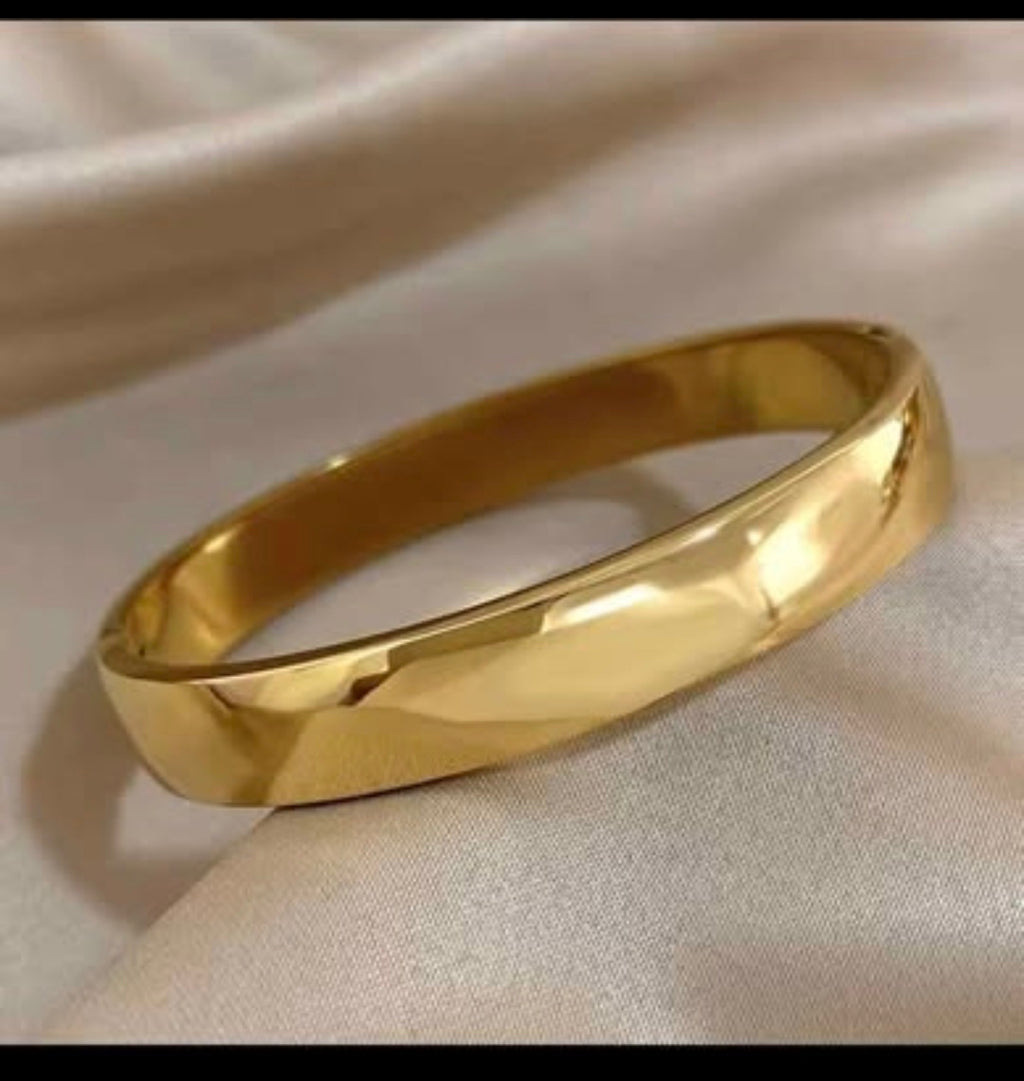 316L Stainless Steel Minimalist Cuff Bracelet – Glossy Gold/Silver Unisex Bangle