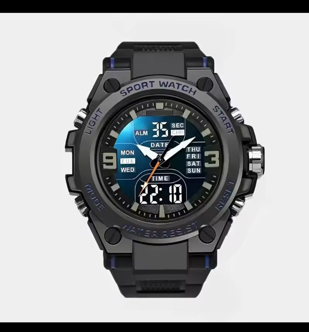 Luxury Dual Movement Waterproof Quartz Electronic Watch for Men & Students.