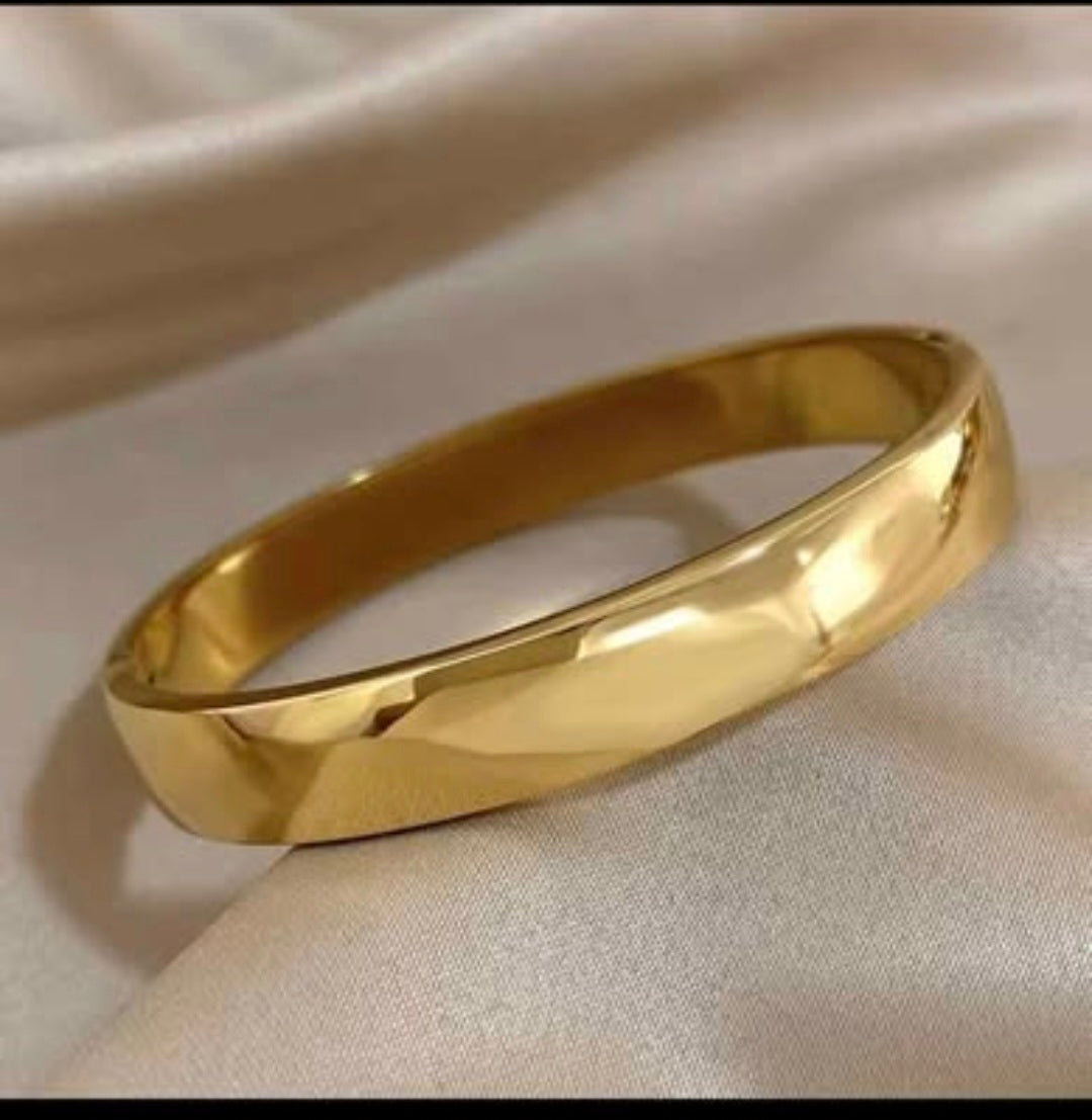 316L Stainless Steel Minimalist Cuff Bracelet – Glossy Gold/Silver Unisex Bangle