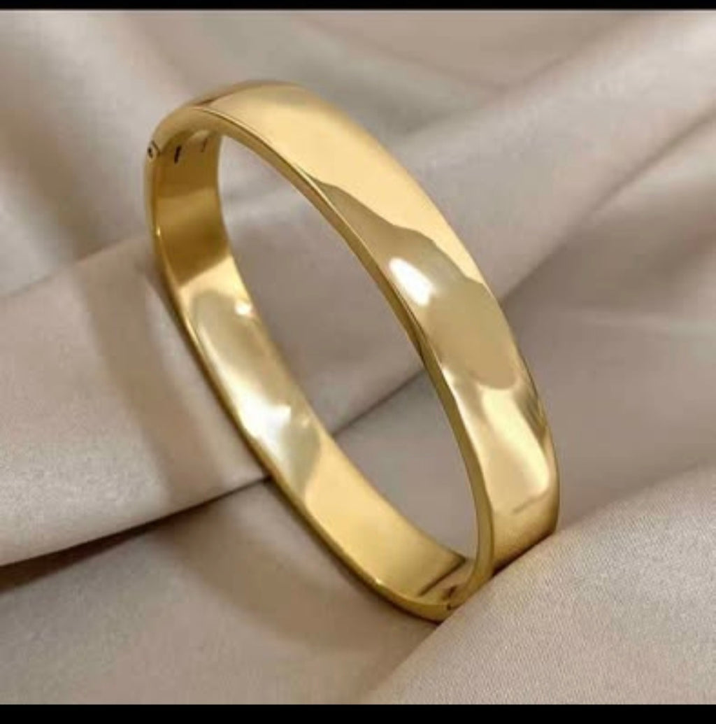 316L Stainless Steel Minimalist Cuff Bracelet – Glossy Gold/Silver Unisex Bangle