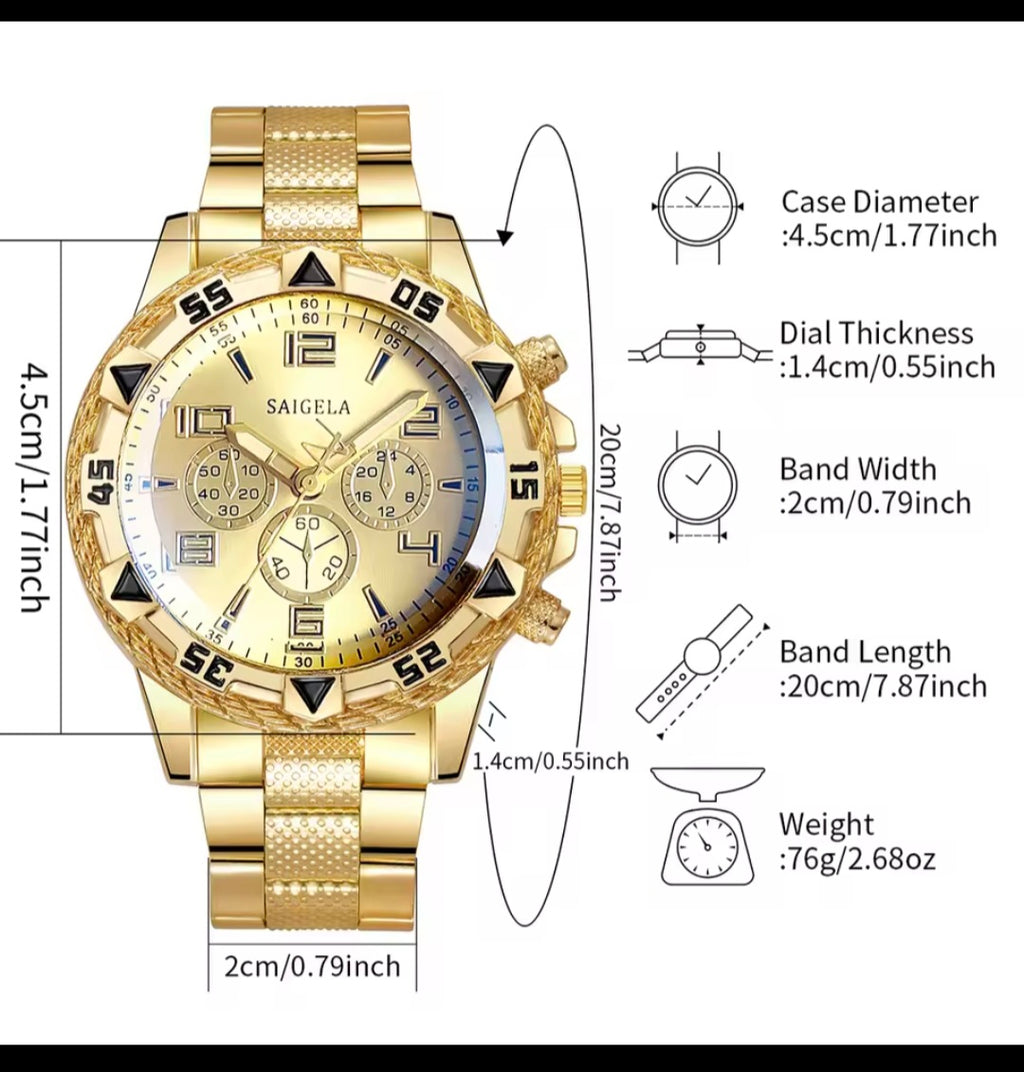 2PCS Men’s Business Quartz Watch Set – Fashion Arabic Dial Stainless Steel Band (Without Box)