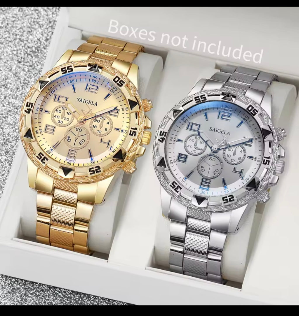 2PCS Men’s Business Quartz Watch Set – Fashion Arabic Dial Stainless Steel Band (Without Box)